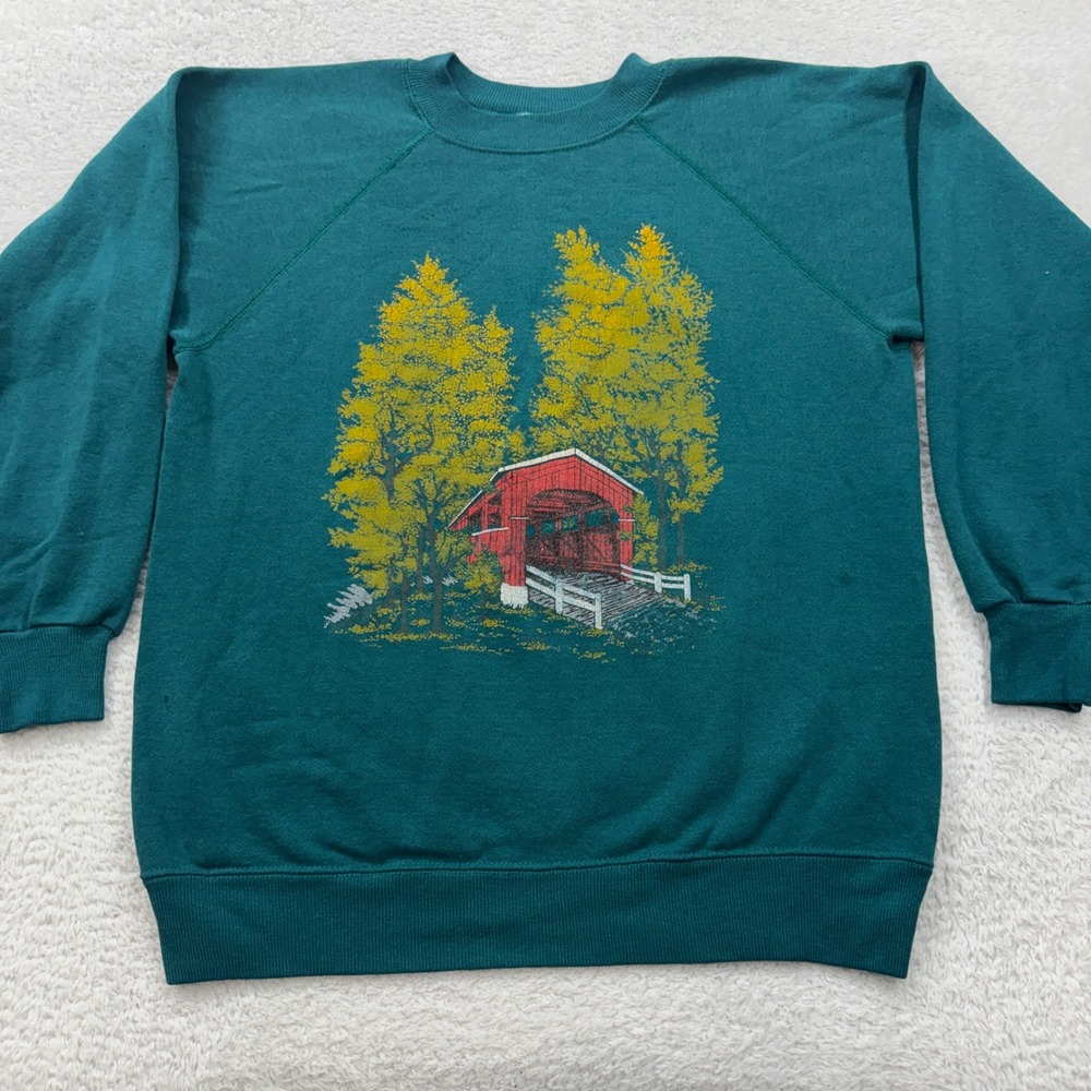 Vintage Hanes Activewear Covered Bridge Graphic Crewneck Sweatshirt Medium